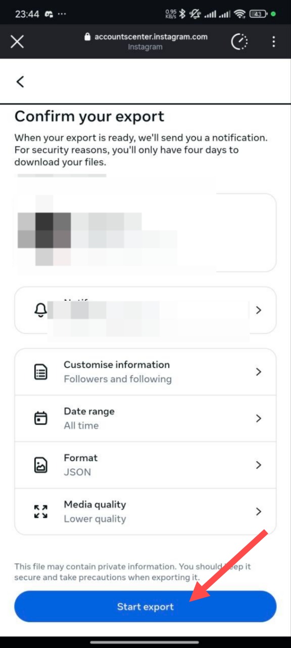 Step 14: Instagram Settings Menu