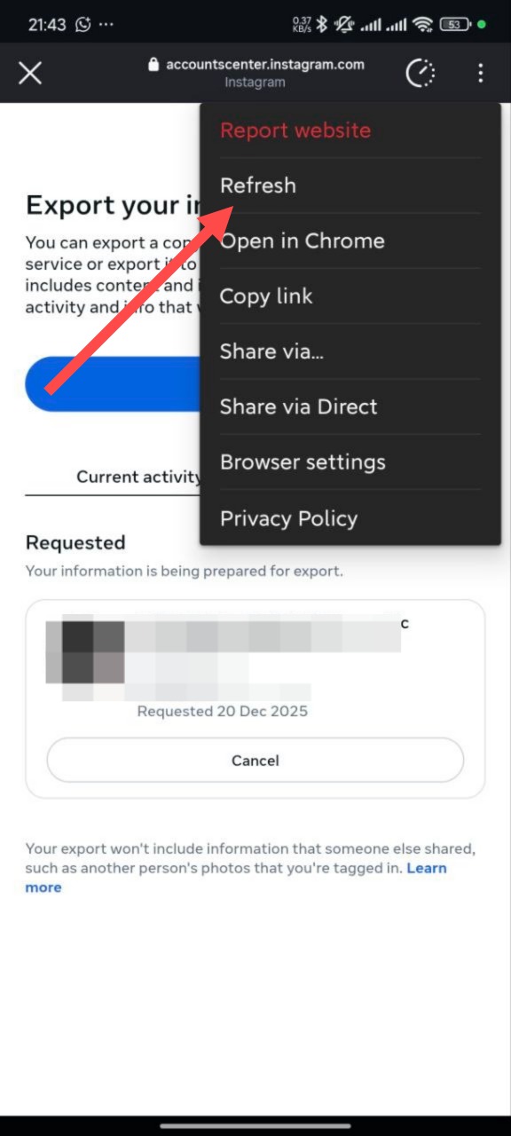 Step 15: Instagram Settings Menu