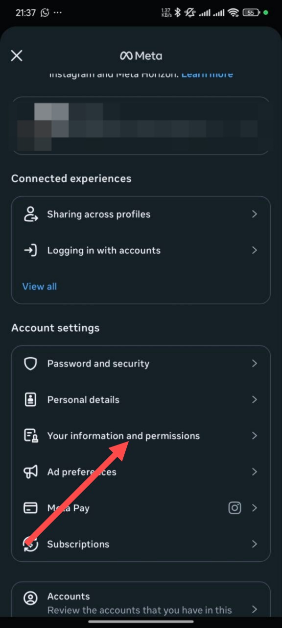 Step 3: Instagram Settings Menu
