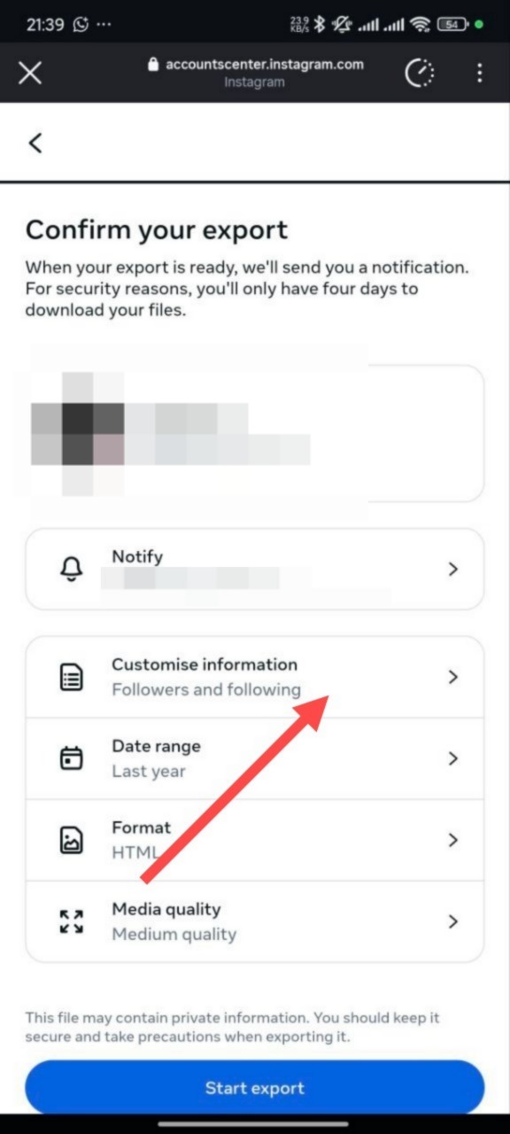 Step 8: Instagram Settings Menu